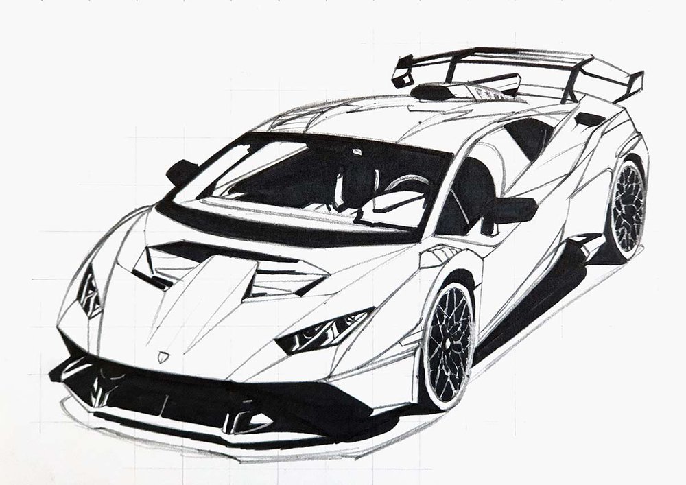 How To Draw A Lamborghini Huracan STO Easy Tutorial